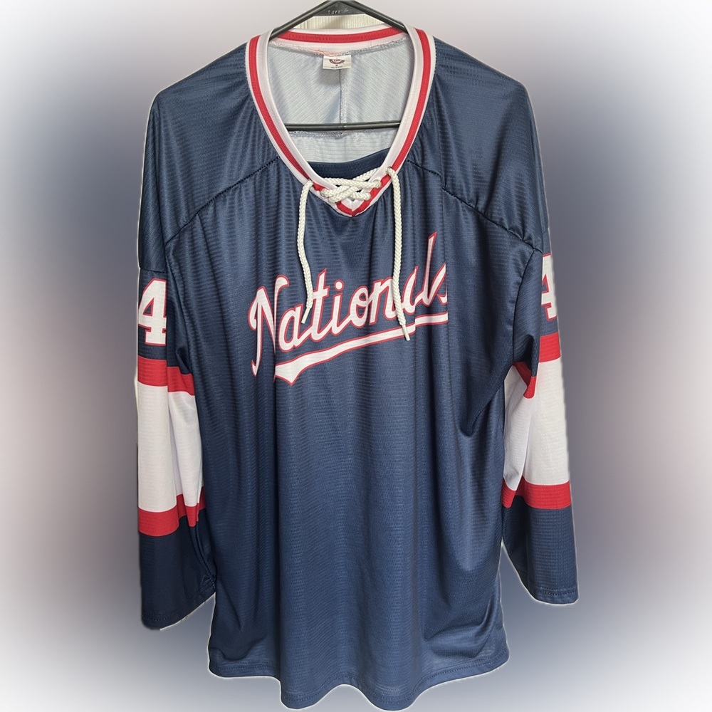 Washington Nationals 2024 Hockey Jersey Ltd Ed Size M Lace-Up Navy|Red|White